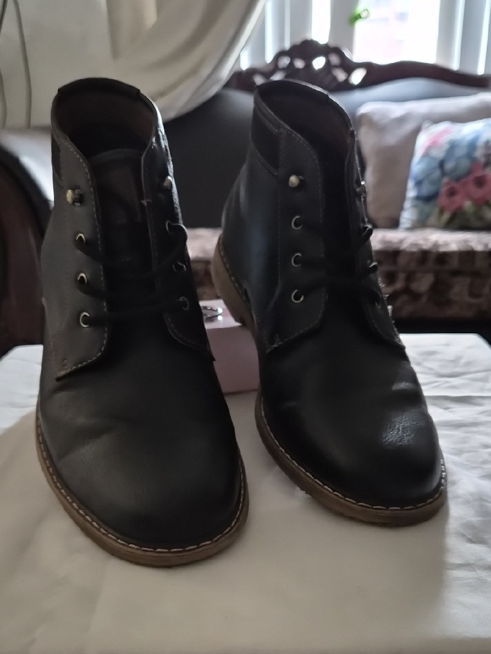 Hawker Rye Black Leather Lace-Up Ankle Boots Mens Size 9